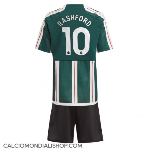 Maglie da calcio Manchester United Marcus Rashford #10 Seconda Maglia Bambino 2023-24 Manica Corta (+ Pantaloni corti)